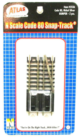 N Scale Atlas 2536 Code 80 Straight Bumper Snap-Track pkg (2)