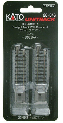 N Scale Kato Unitrack 20-046 Type A Roadbed Bumper Straight Track pkg (2)