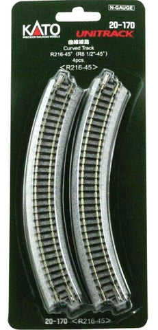 N Scale Kato Unitrack 20-170 Curve Track 45-Degree 8-1/2" 216mm Radius (4) pcs