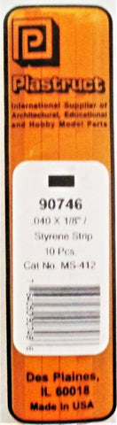 Plastruct 90746 MS-412 Styrene Plastic Strips .040 x .125 x 10" pkg (10)