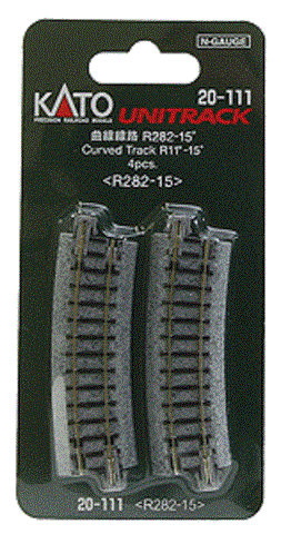 N Scale Kato Unitrack 20-111 15-Degree 11" 181mm Radius Track (4) pcs