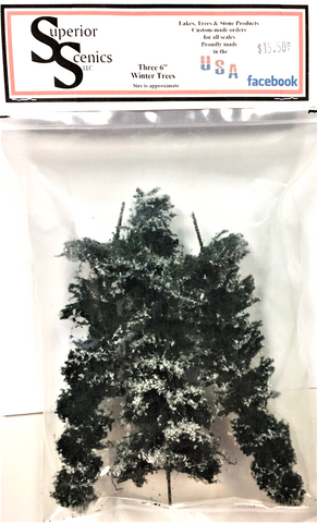 Superior Scenics 6" Tall Winter/Snow Covered Evergreen Trees (3) pcs