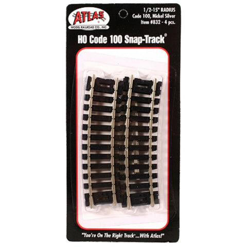 HO Scale Atlas 832 Code 100 15" Radius 1/2 Curve (4) pcs.