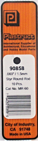 Plastruct 90858 MR-60 Styrene Round Rod .060" (10) pcs