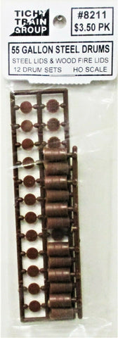 HO Scale Tichy Train Group 8211 55-Gallon Drum w/Separate Lids Kit pkg (12)