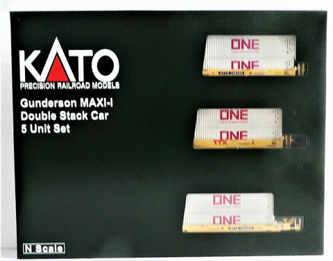 N Kato 106-6197 TTX 759350 Maxi-I 5-Unit Well Car Set w/Gray One Containers