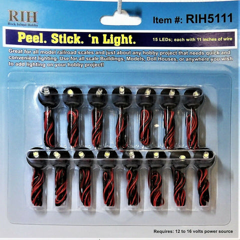 HO Scale Rock Island Hobby 5111 Peel N Stick LED Lights w/Holder (15) pcs