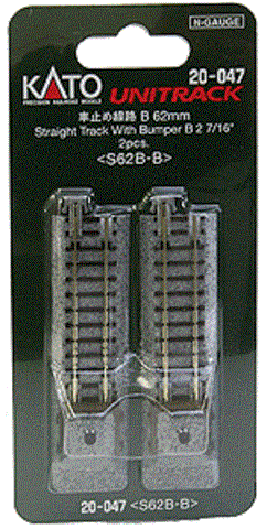 N Scale Kato Unitrack 20-047 Type B Roadbed Bumper Straight Track pkg (2)