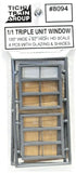 HO Scale Tichy Train Group 8094 1/1 100 x 92" Double Hung Triple Unit Windows pkg (4)