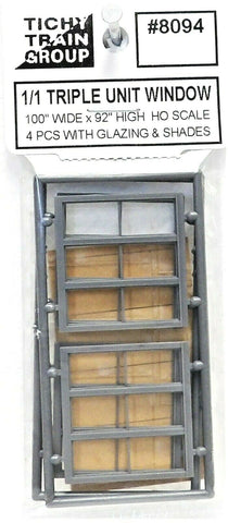 HO Scale Tichy Train Group 8094 1/1 100 x 92" Double Hung Triple Unit Windows pkg (4)