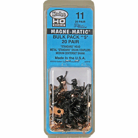 HO Scale Kadee #11 Bulk Pack of #5 Metal Couplers Medium Centerset Shank (20) pr