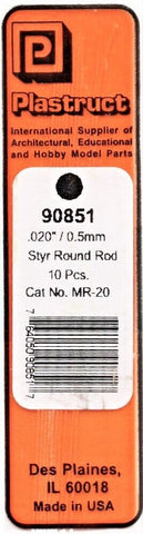 Plastruct 90851 Round Styrene Rod .020 x 10" Long (10) pcs