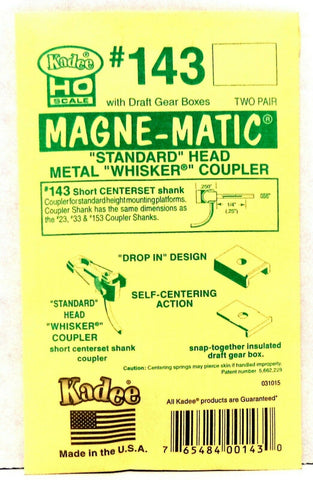 HO Scale Kadee #143 Whisker Metal Couplers -w/Short Centerset (2) pr