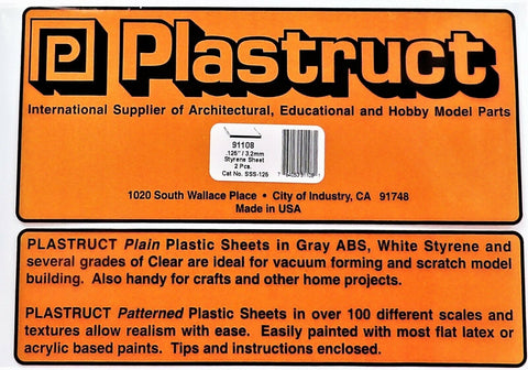 Plastruct 91108 SSS-125 White Styrene Sheet 7 x 12" .125" pkg (2)