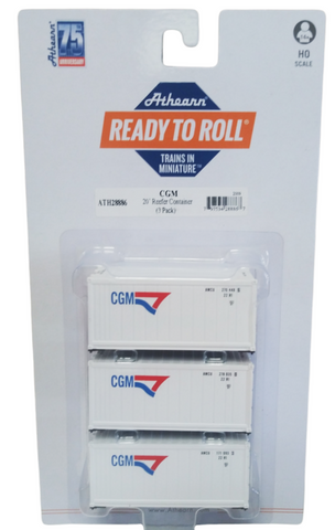 HO Scale Athearn 28886 CGM 20' Reefer Container (3) pk