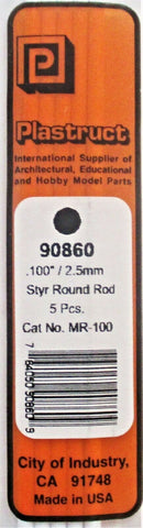 Plastruct 90860 MR-100 Styrene Round Rod .100" (5) pcs
