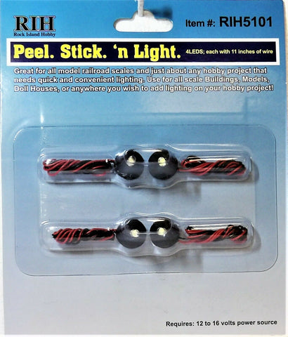 HO Scale Rock Island Hobby 5101 Peel N Stick LED Lights w/Holder (4) pcs