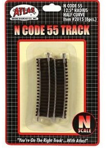 N Scale Atlas 2015 Code 55 12.5" Radius Half Curve (6) pcs