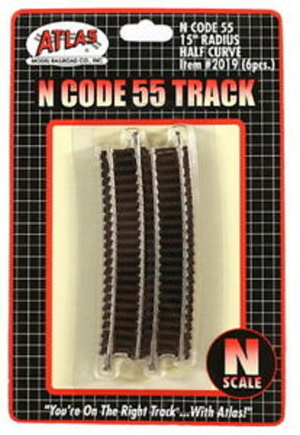 N Scale Atlas 2019 Code 55 15" Radius Half Curve Track 6 pcs