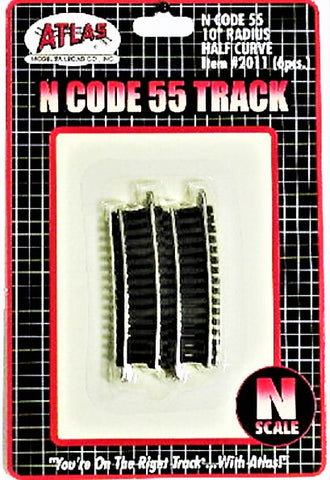 N Scale Atlas 2011 Code 55 10" Radius Half Curve (6) pcs