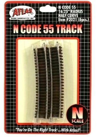 N Scale Atlas 2021 Code 55 16-1/4"Radius Half Curve (6) pcs