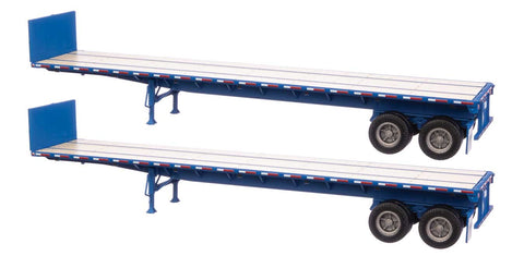 HO Scale Walthers SceneMaster 949-2701 Blue 40' Flatbed Trailer 2-Pack