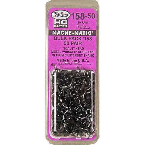 HO Scale Kadee #158-50 Bulk Scale Whisker Metal Couplers Medium Centerset 50 pr.