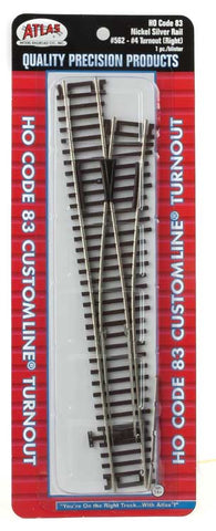 HO Scale Atlas 562 Code 83 #4 Custom Right-Hand Turnout