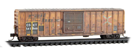 N Scale Micro Trains 025 44 439 CSX 141948 Ex-Railbox Weathered 50' Rib-Side Single-Door Boxcar