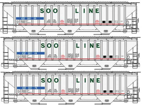 HO Scale Accurail 8157 Soo Line ICE #50123, 50149, 50176 Pullman-Standard 4750 3-Bay Covered Hopper 3-Pack Kit