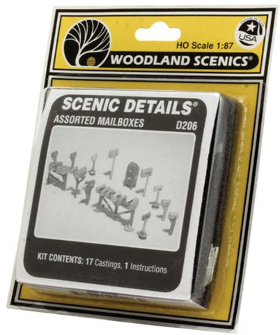 HO Scale Woodland Scenics D206 Assorted Mailboxes Kit