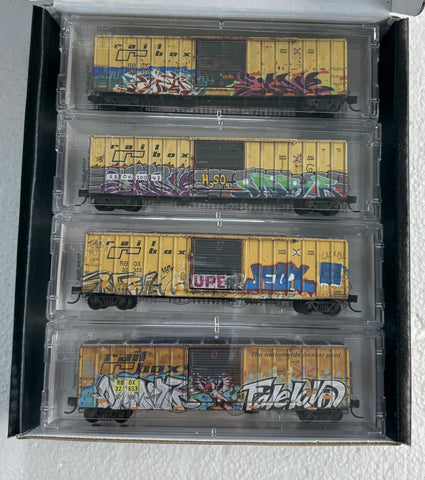 N Scale Micro Trains 983 05 099 Railbox RBOX Weathered 50' Rib-Side Single-Door Boxcar 4-Pack