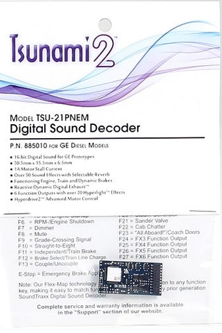 SoundTraxx 885810 Tsunami 2 TSU-21PNEM8 GE General Electric Sound & Control DCC Decoder