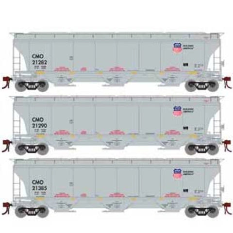 HO Scale Athearn Genesis G89968 Trinity 3 Bay Covered Hopper Union Pacific CMO 3 Pack #1