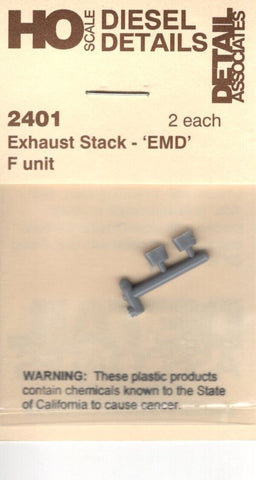 HO Scale Detail Associates 2401 Exhaust Stack -'EMD' F Unit 2 Each
