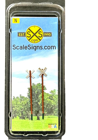 N Scale ScaleSigns.com 2008C Railroad Crossing Crossbuck Street/Road (2) pcs