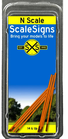 N Scale ScaleSigns.com 11003 Orange Round Sign Poles (8) pcs