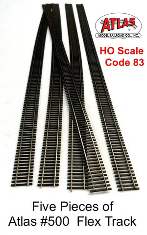 HO Scale Atlas 500 Code 83 36" Brown/Wooden Ties Flex Track (5) pcs.