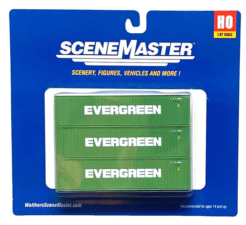 HO Walthers SceneMaster 949-18200 Evergreen 40' Flat Panel Container 3-Pack