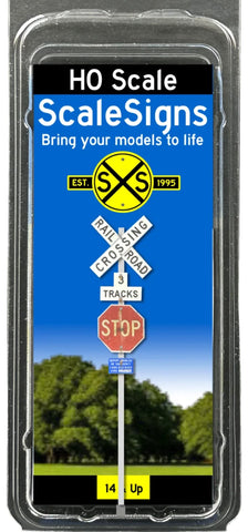 HO Scale ScaleSigns.com 240903C Crossbuck + 3 Tracks + Stop Sign + ID Sign