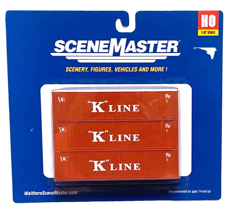 HO Scale Walthers SceneMaster 949-18204 K-Line 40' Flat Panel Container 3-Pack