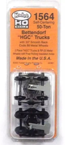 HO Scale Kadee #1564 Bettendorf 50-Ton Self Centering Trucks with 33" Wheels