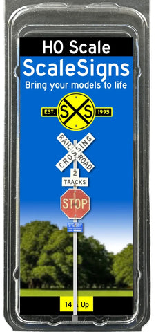 HO Scale ScaleSigns.com 240902 Crossbuck + 2 Tracks + Stop Sign + ID Sign