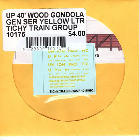 HO Scale Tichy Train 10175 UP 40' Wood Gondola General Service Yellow Decal Set