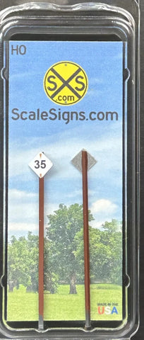 HO Scale ScaleSigns.com 2103v35 White Railroad Speed Limit 35 Sign (2) pcs