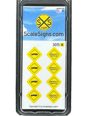 N Scale ScaleSigns.com 3015 Emergency Vehicle Road/Street Sign (8) pcs