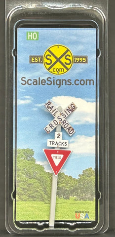 HO Scale ScaleSigns.com 231102 Railroad Crossbuck + 2 Track + Yield Sign