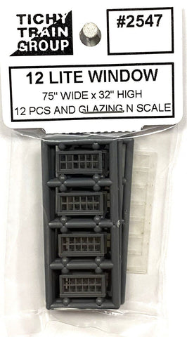 N Scale Tichy Train Group 2547 12-Pane/Lite 75" x 32" Window (12) pcs