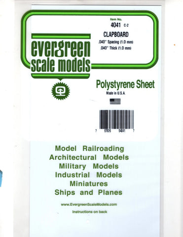 Evergreen 4041 Styrene White Clapboard Siding .040x6x12" .040" .10cm Spacing