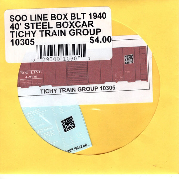 HO Scale Tichy Train 10305 Soo Line Box 1940 40' Steel Boxcar Decal Se ...